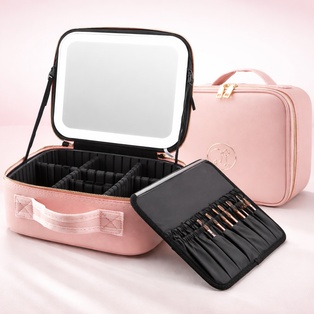 Organizador de maquillaje portátil con espejo LED